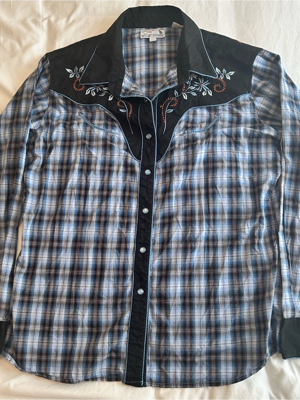 Panhandle Slim Blue Black Plaid Western Button-Down Shirt XXL